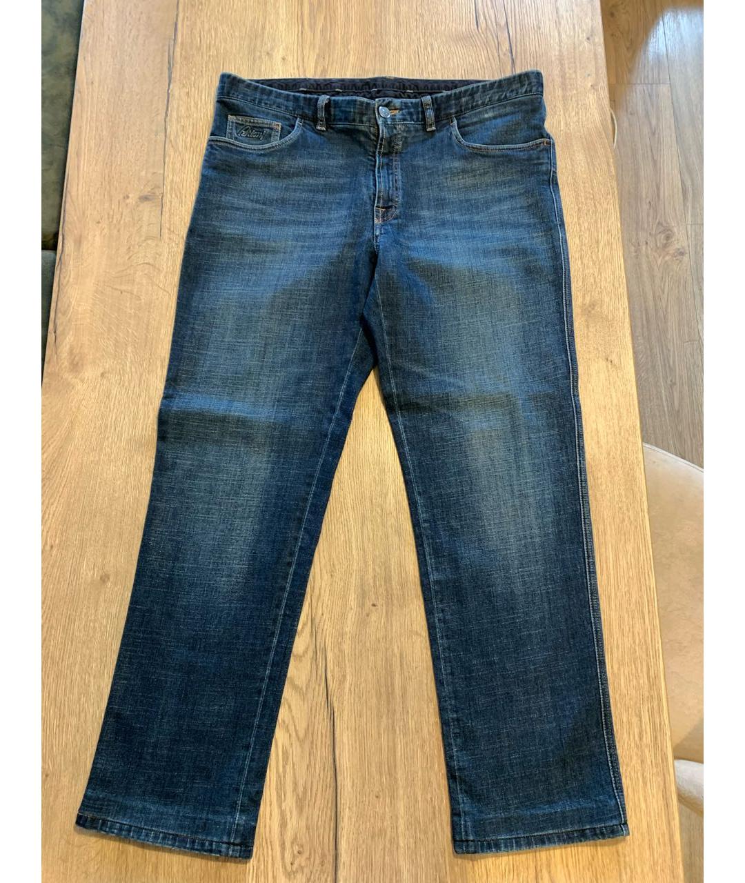 BRIONI Темно-синие хлопковые прямые джинсы, фото 9