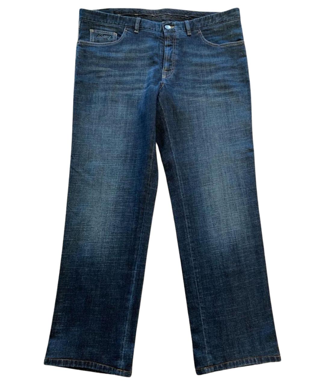 BRIONI Темно-синие хлопко-эластановые прямые джинсы, фото 1