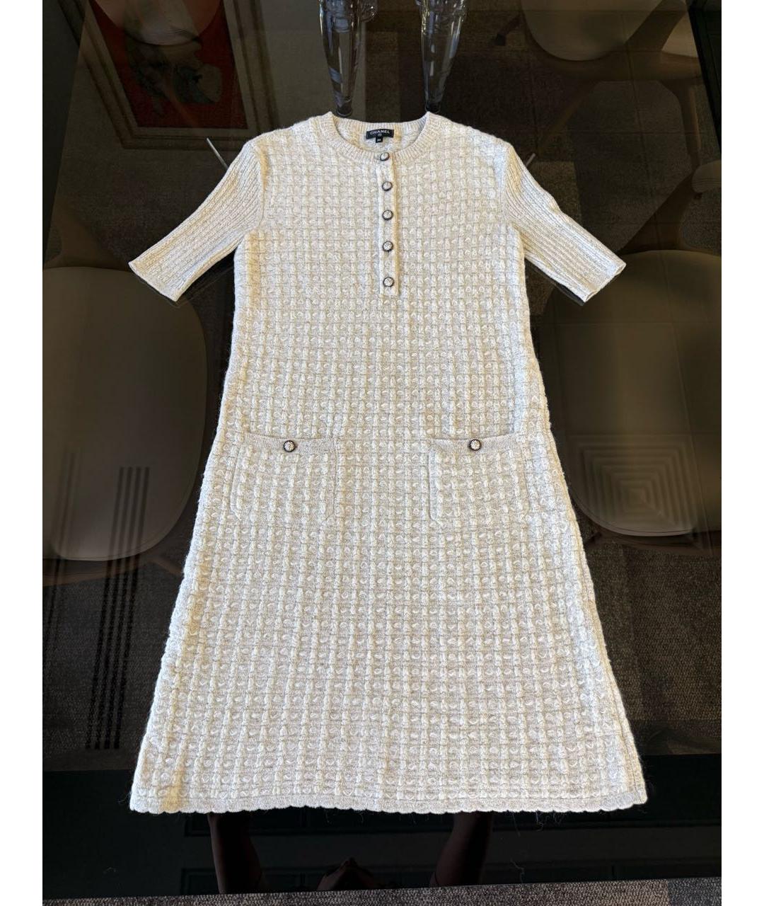 CHANEL Бежевое вискозное повседневное платье, фото 5