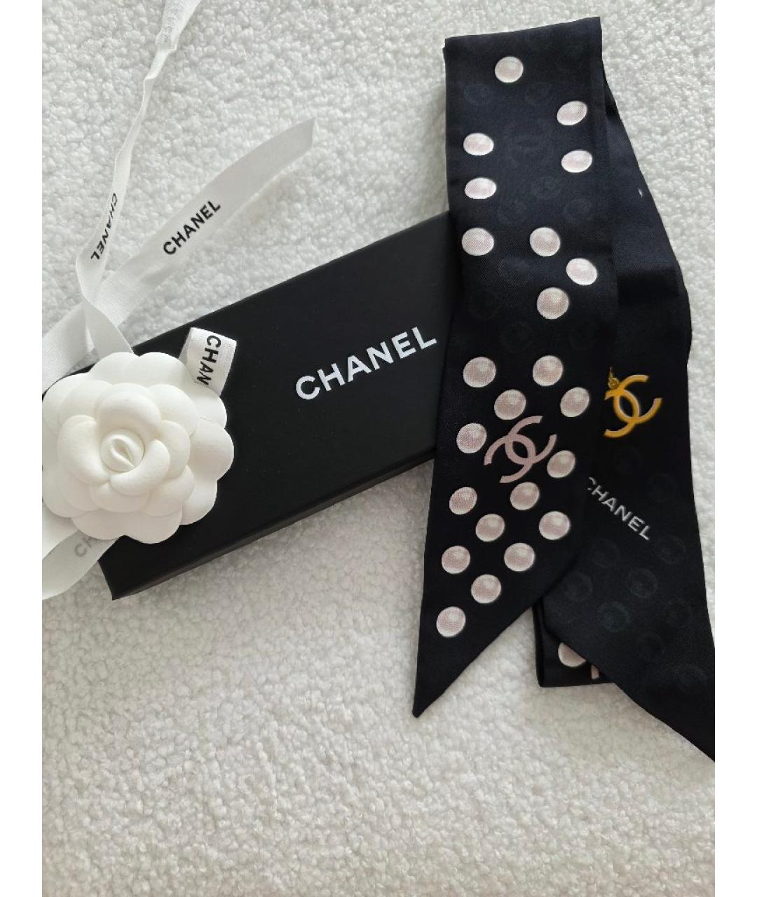 CHANEL Черный шелковый шарф, фото 2