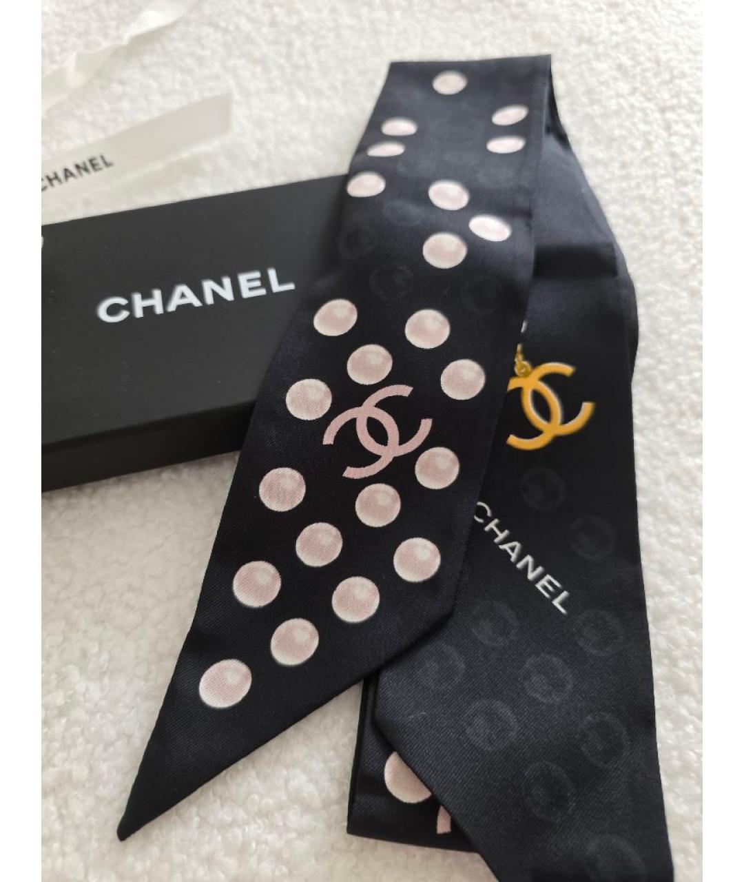 CHANEL Черный шелковый шарф, фото 4