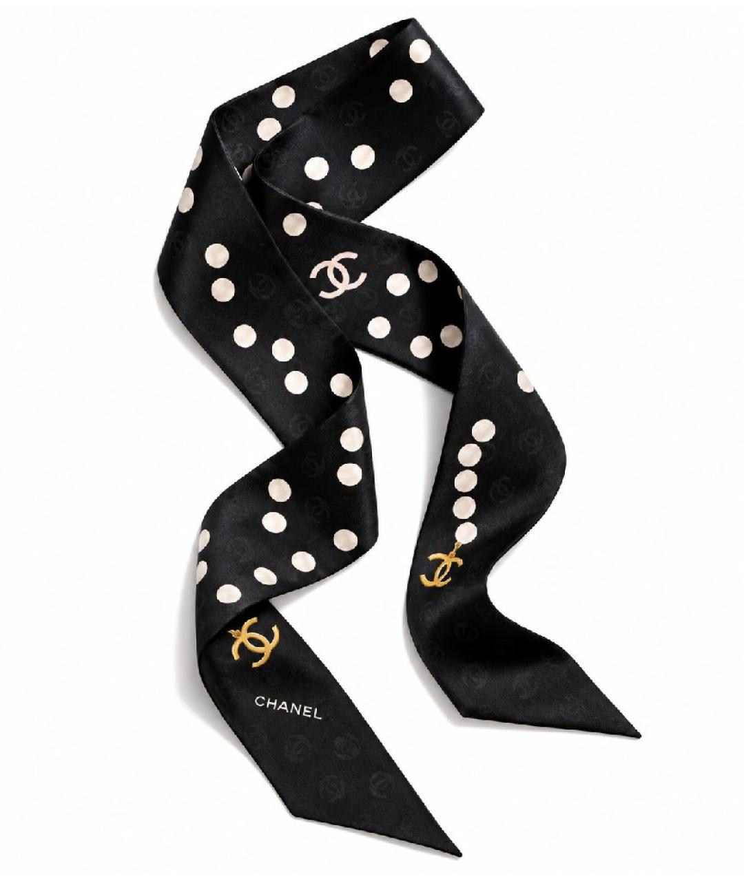 CHANEL Черный шелковый шарф, фото 5