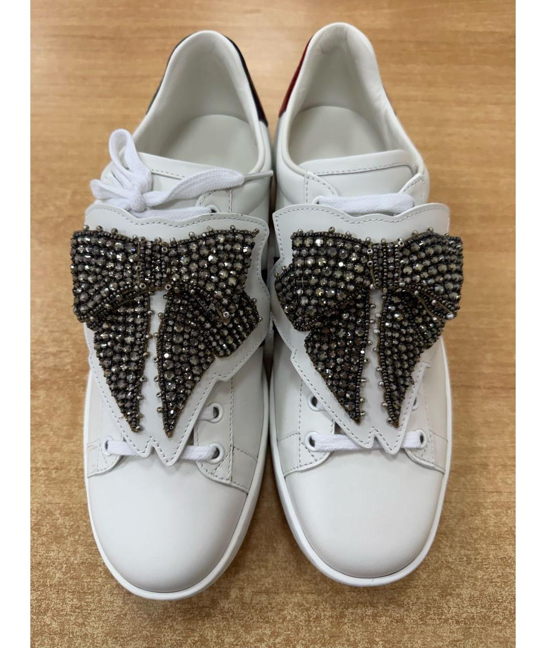GUCCI Белые кожаные кеды, фото 4