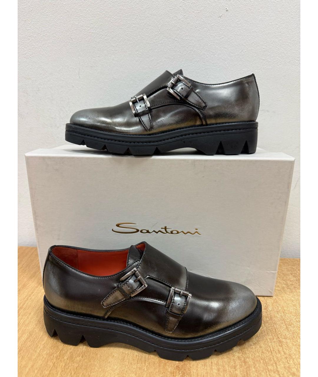 SANTONI Антрацитовые кожаные ботинки, фото 3