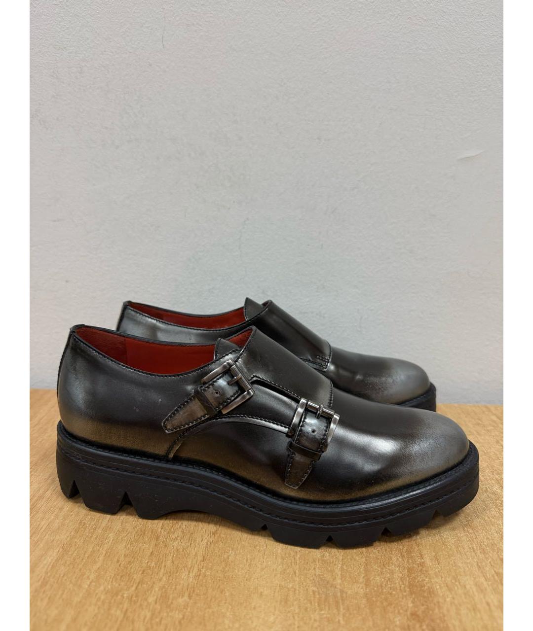 SANTONI Антрацитовые кожаные ботинки, фото 8