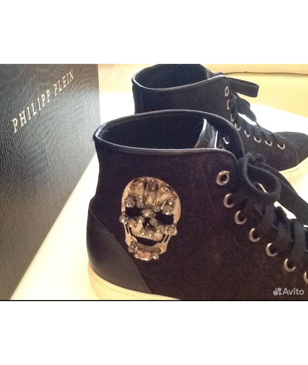 PHILIPP PLEIN Черные текстильные кеды, фото 3