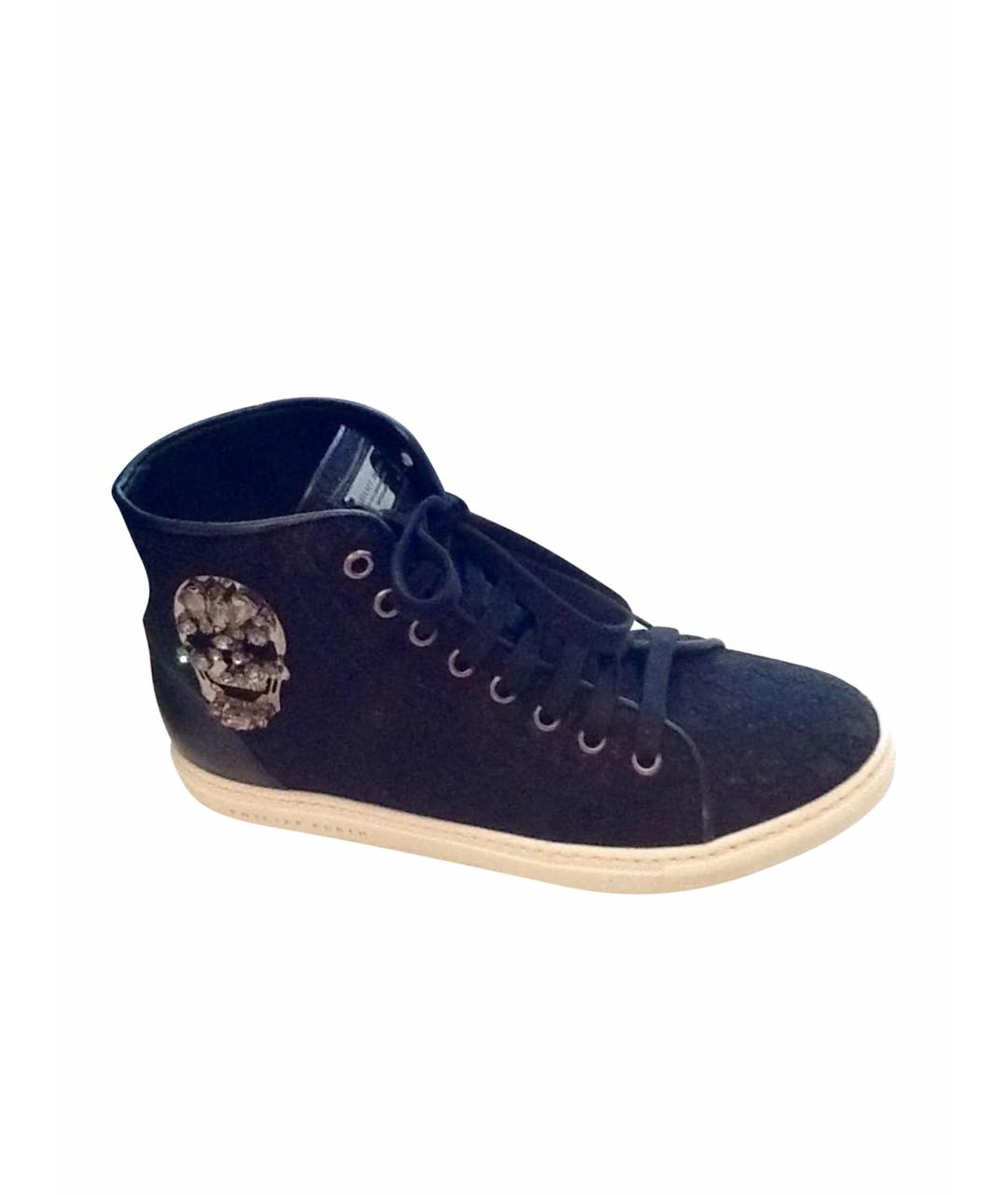 PHILIPP PLEIN Черные текстильные кеды, фото 1