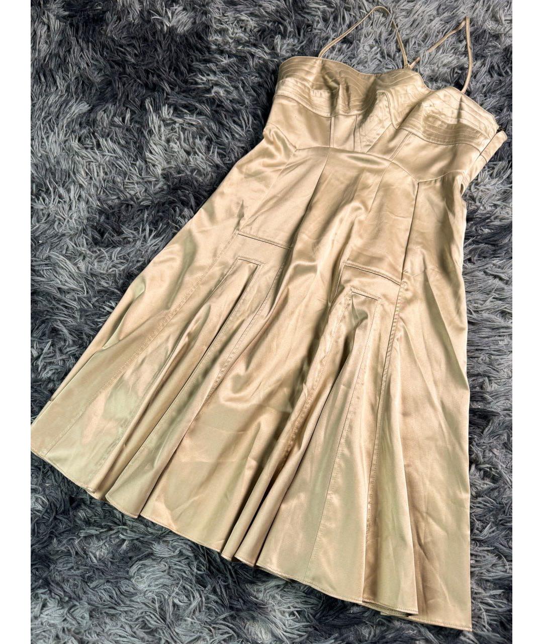 JUST CAVALLI Золотое хлопковое повседневное платье, фото 8
