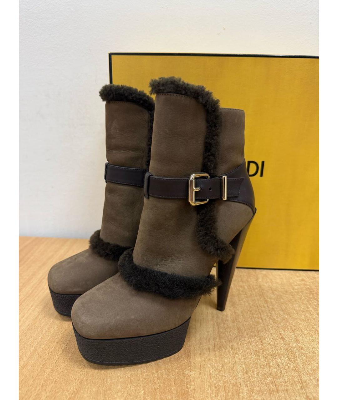 FENDI Коричневые замшевые ботильоны, фото 2