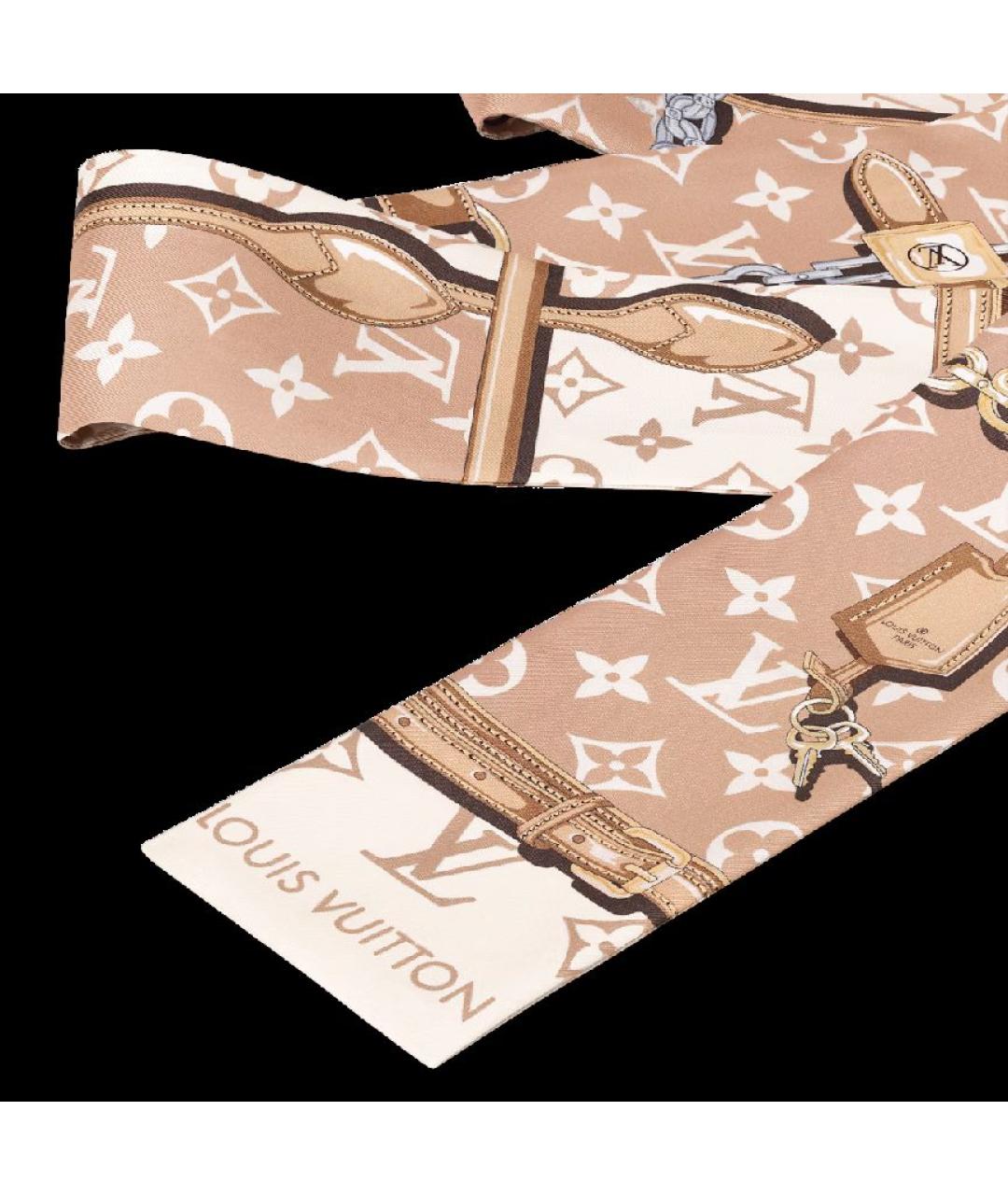 LOUIS VUITTON Бежевый шелковый шарф, фото 2