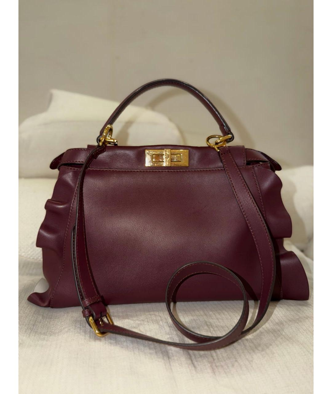 FENDI Бордовая кожаная сумка тоут, фото 2