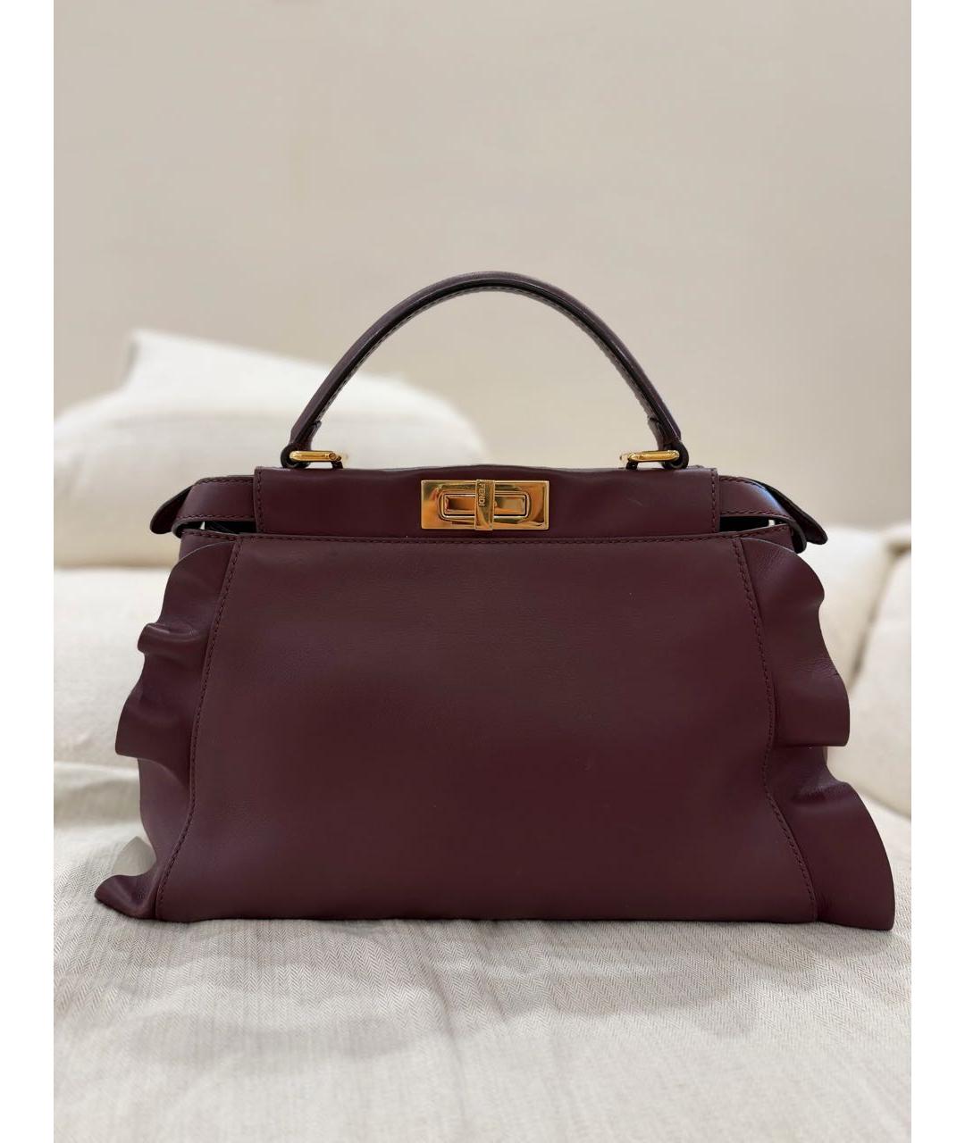 FENDI Бордовая кожаная сумка тоут, фото 9