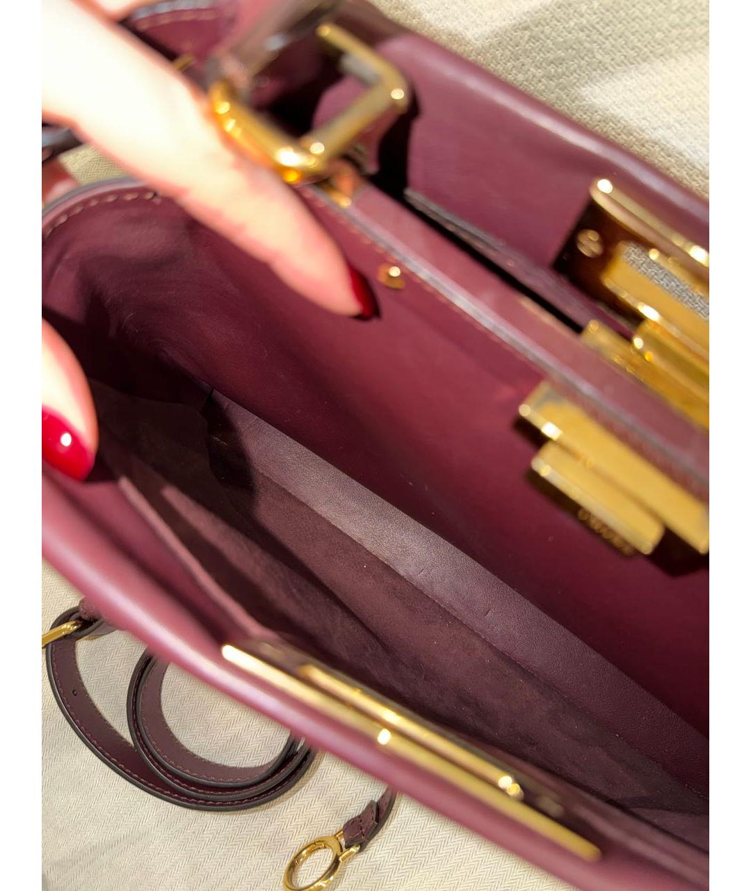 FENDI Бордовая кожаная сумка тоут, фото 4