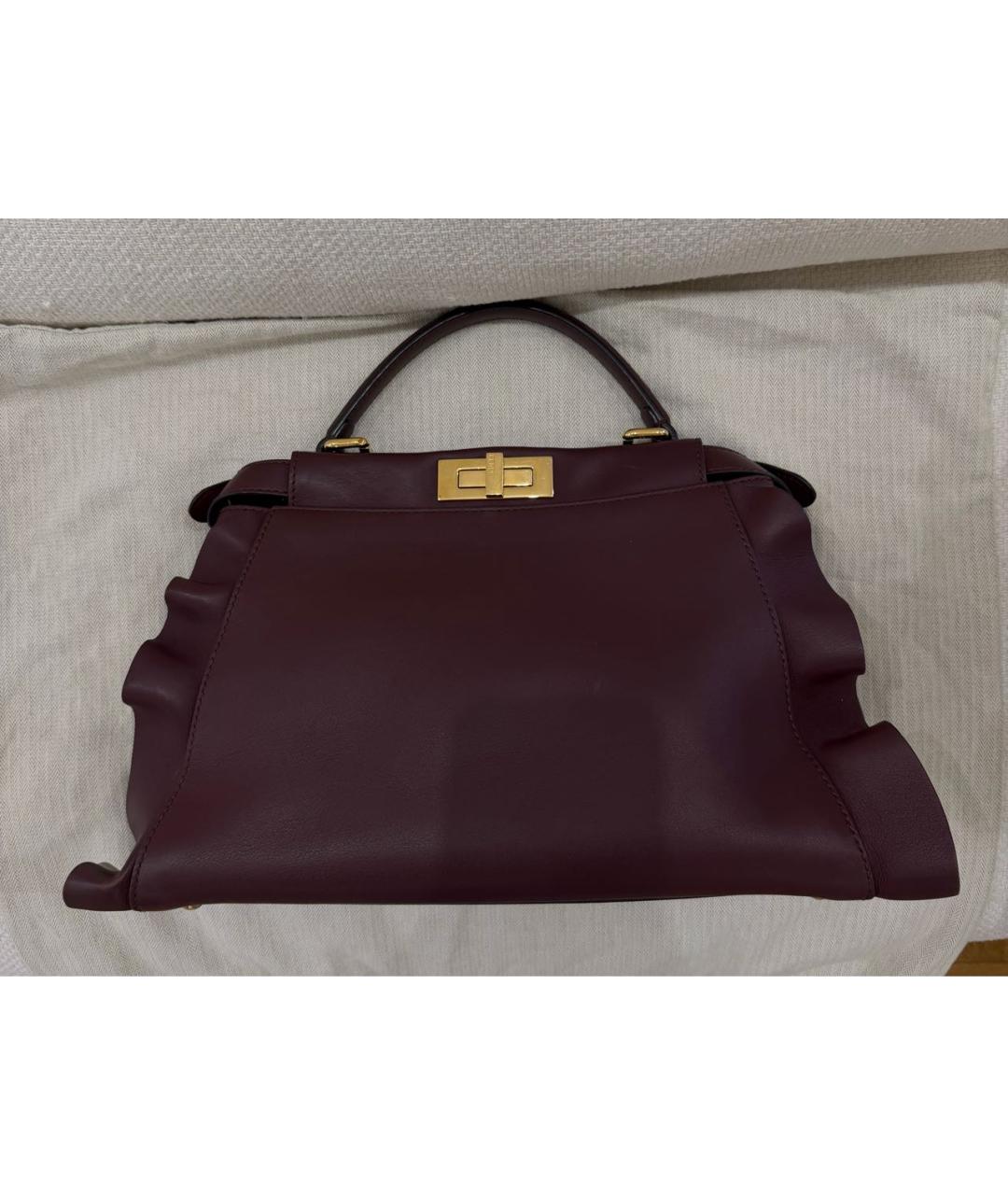 FENDI Бордовая кожаная сумка тоут, фото 3