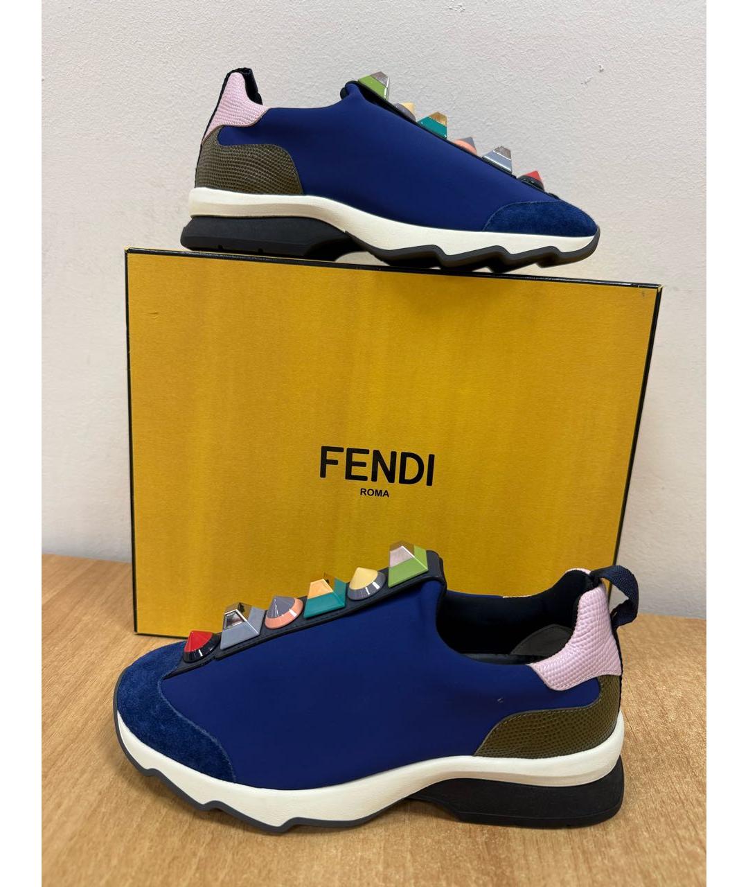 FENDI Синие текстильные кроссовки, фото 4