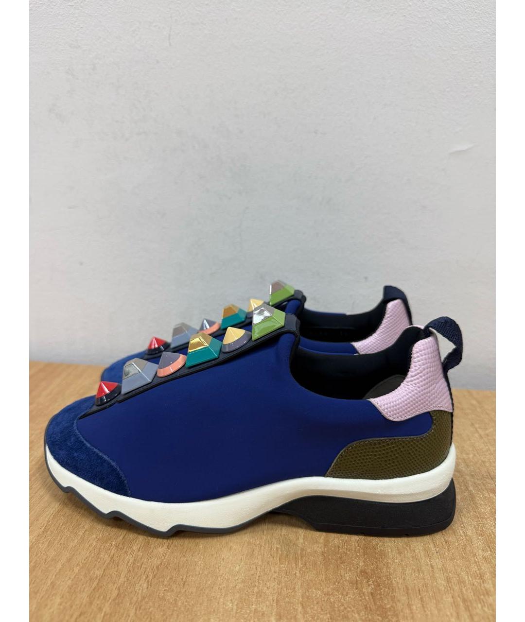 FENDI Синие текстильные кроссовки, фото 5