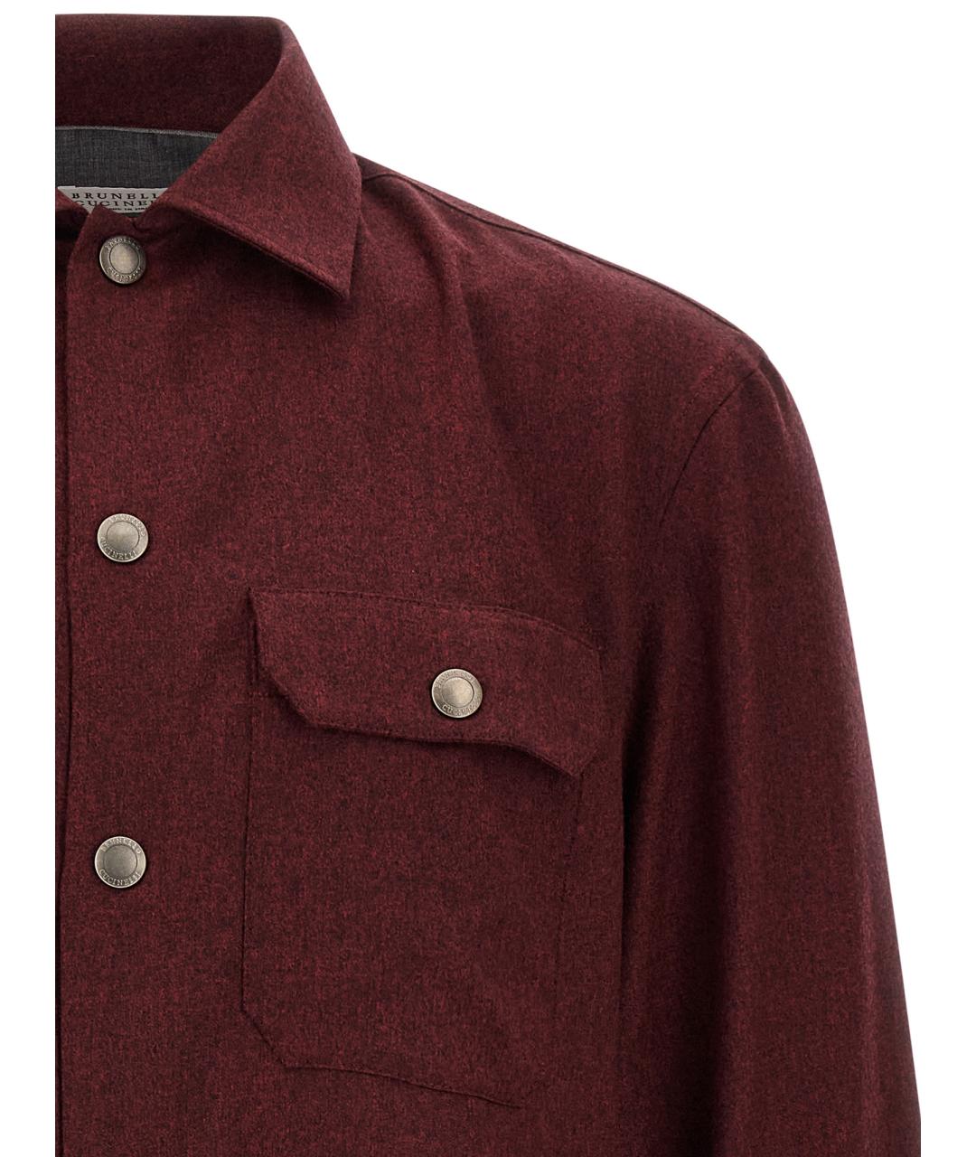 BRUNELLO CUCINELLI Бордовая шерстяная кэжуал рубашка, фото 3