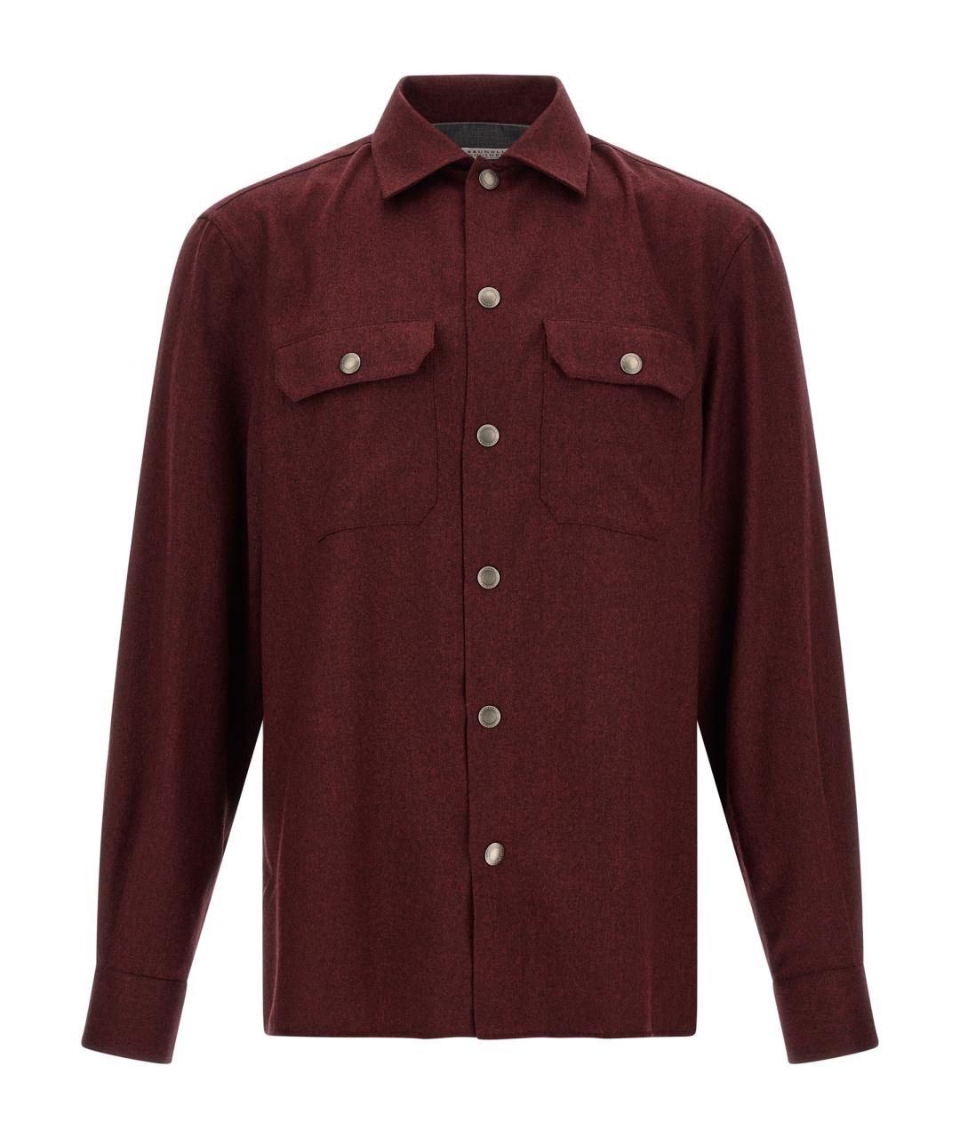 BRUNELLO CUCINELLI Бордовая шерстяная кэжуал рубашка, фото 1