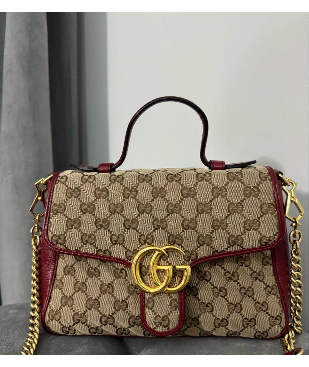 GUCCI Бежевая сумка с короткими ручками из канвы, фото 9