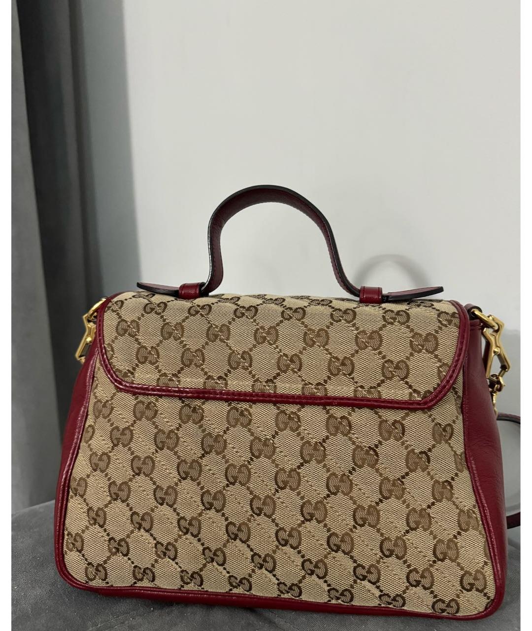 GUCCI Бежевая сумка с короткими ручками из канвы, фото 3