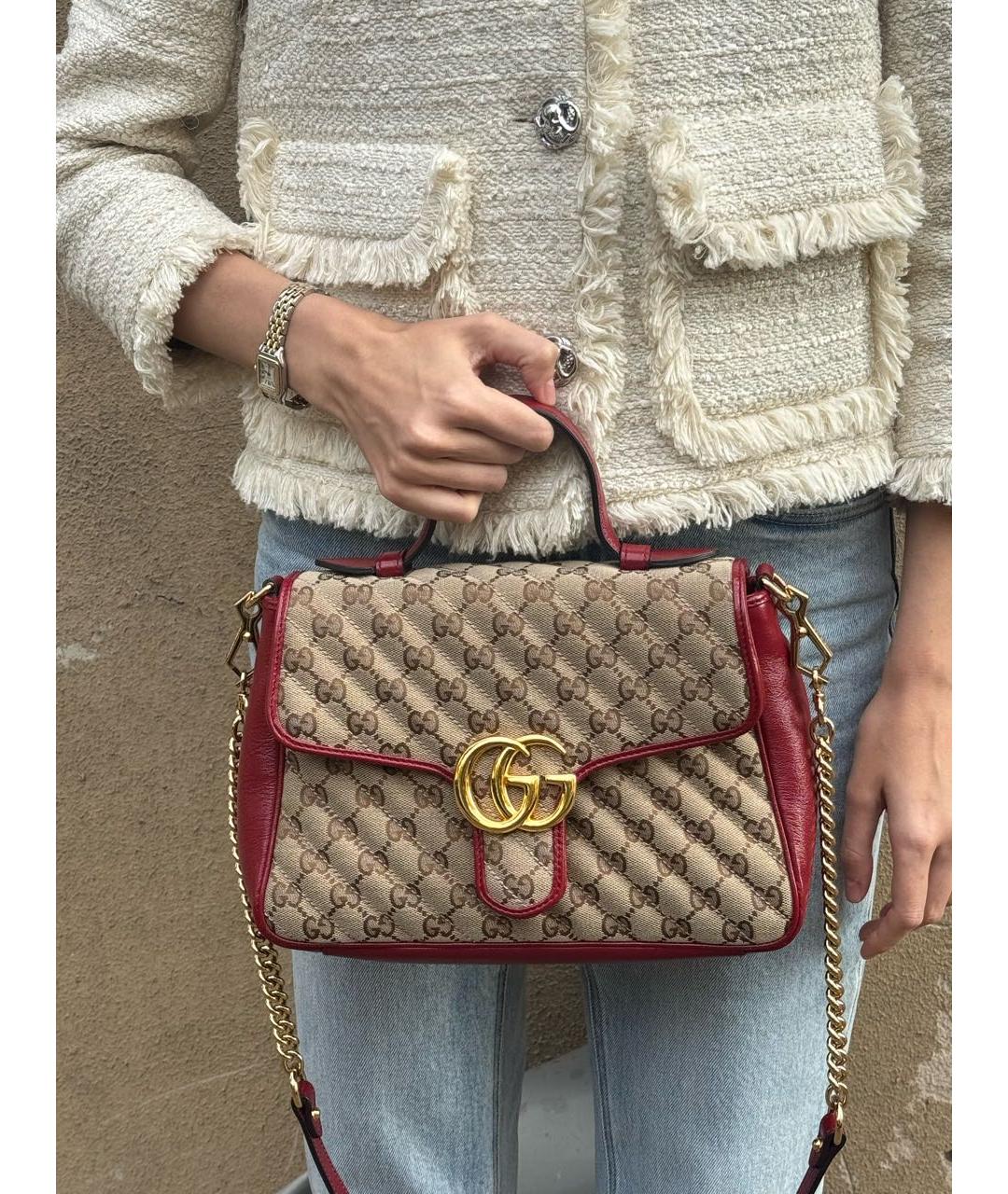 GUCCI Бежевая сумка с короткими ручками из канвы, фото 6