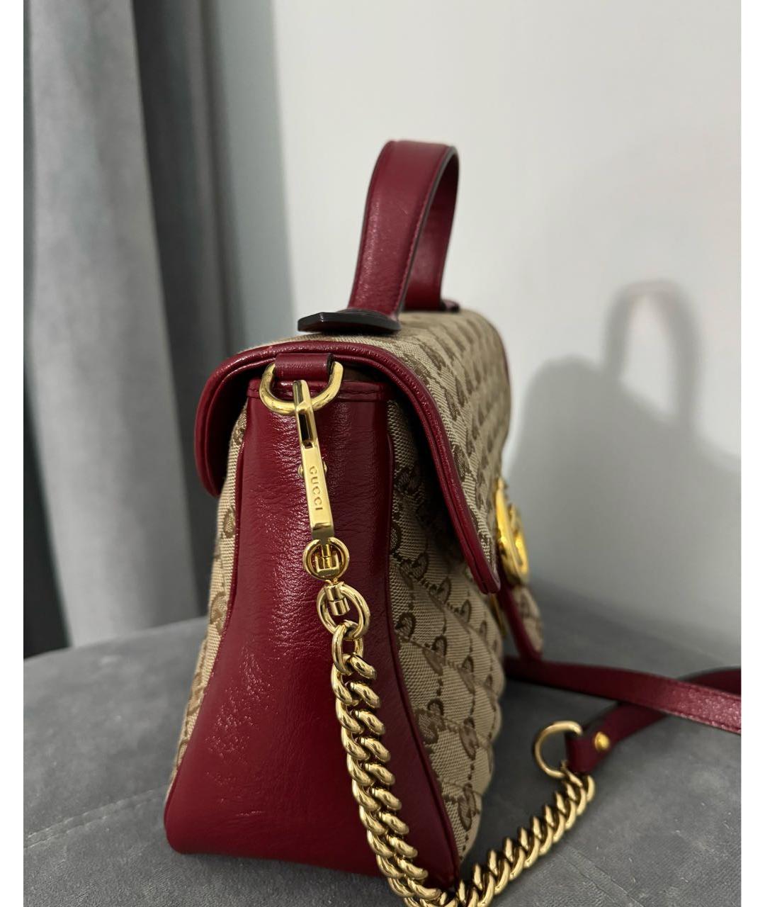 GUCCI Бежевая сумка с короткими ручками из канвы, фото 2