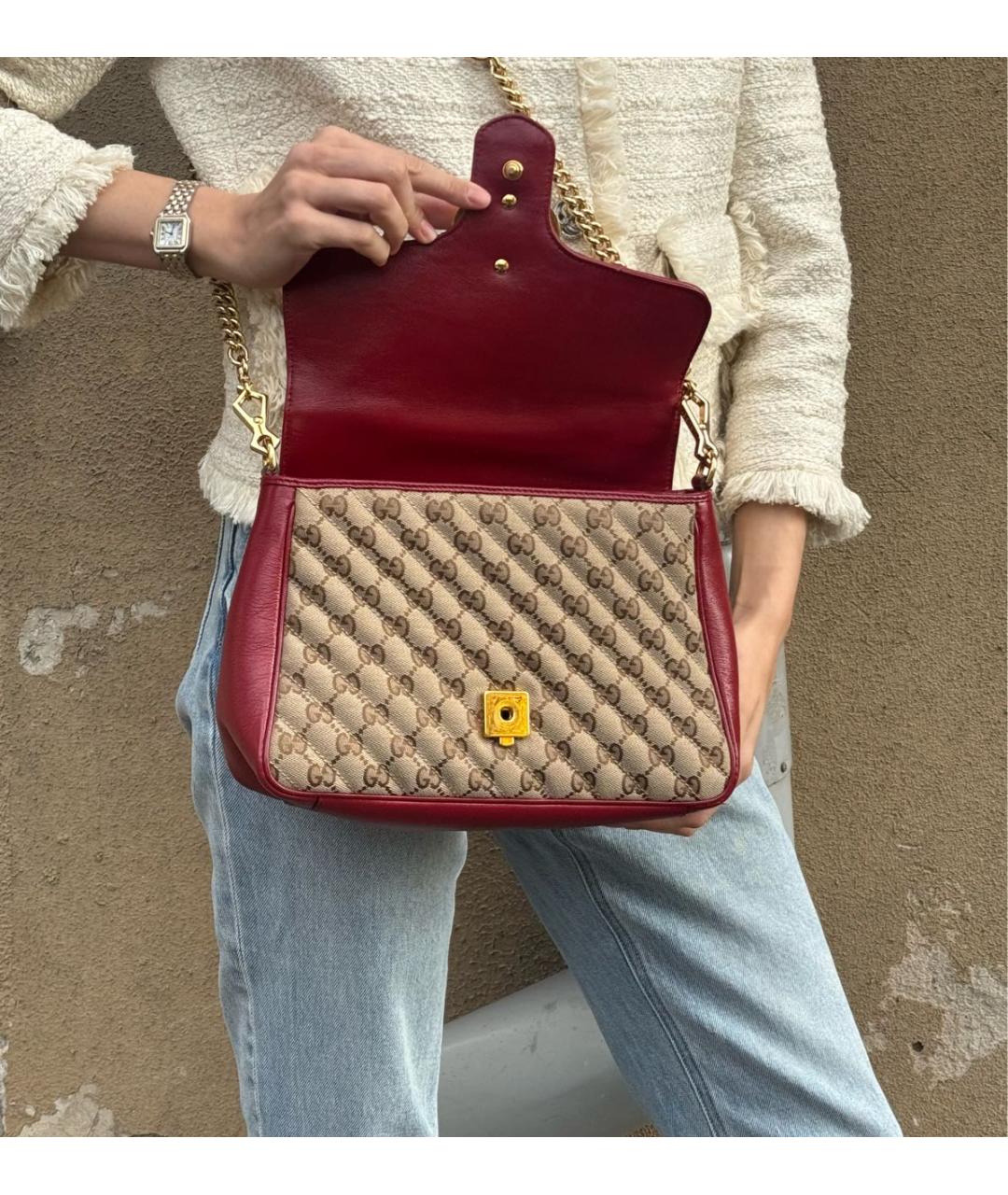 GUCCI Бежевая сумка с короткими ручками из канвы, фото 8