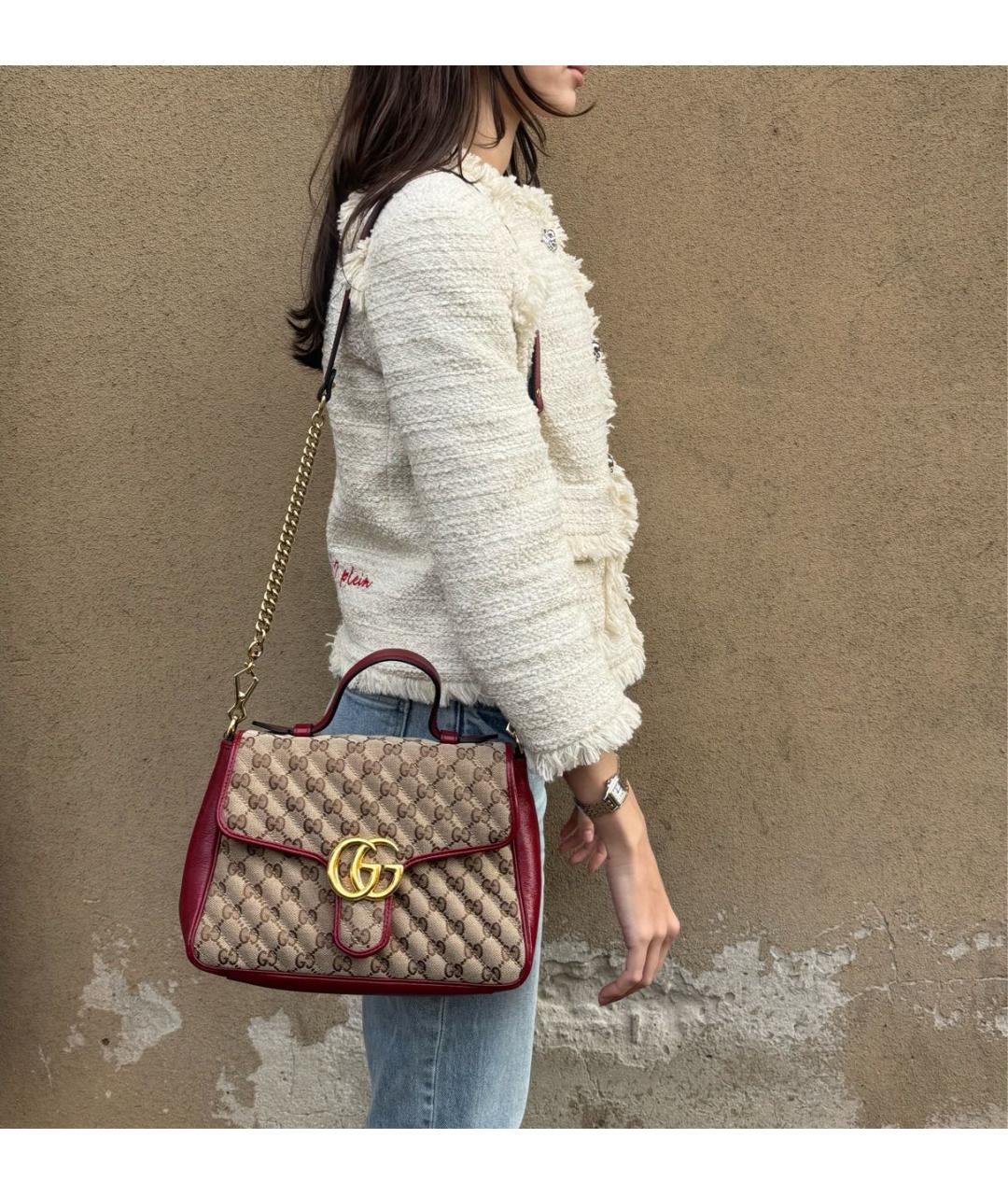 GUCCI Бежевая сумка с короткими ручками из канвы, фото 5