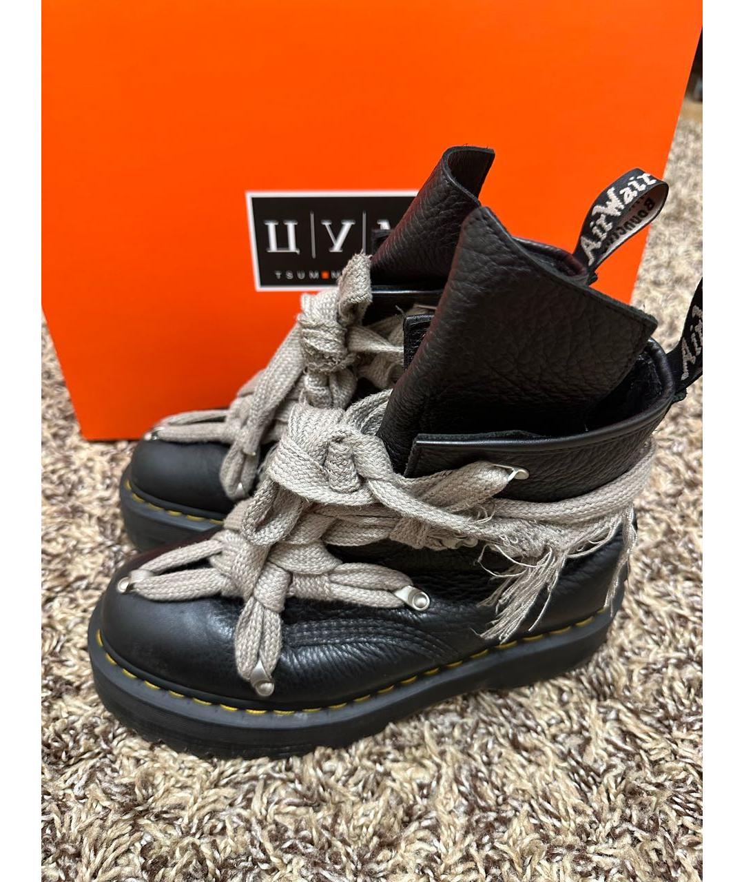 RICK OWENS Черные кожаные высокие ботинки, фото 3