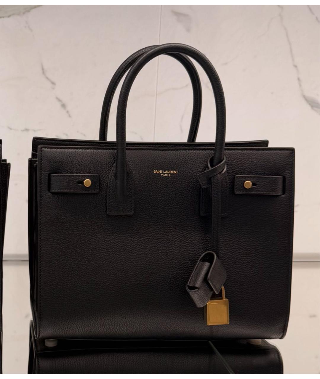 SAINT LAURENT Черная кожаная сумка тоут, фото 2
