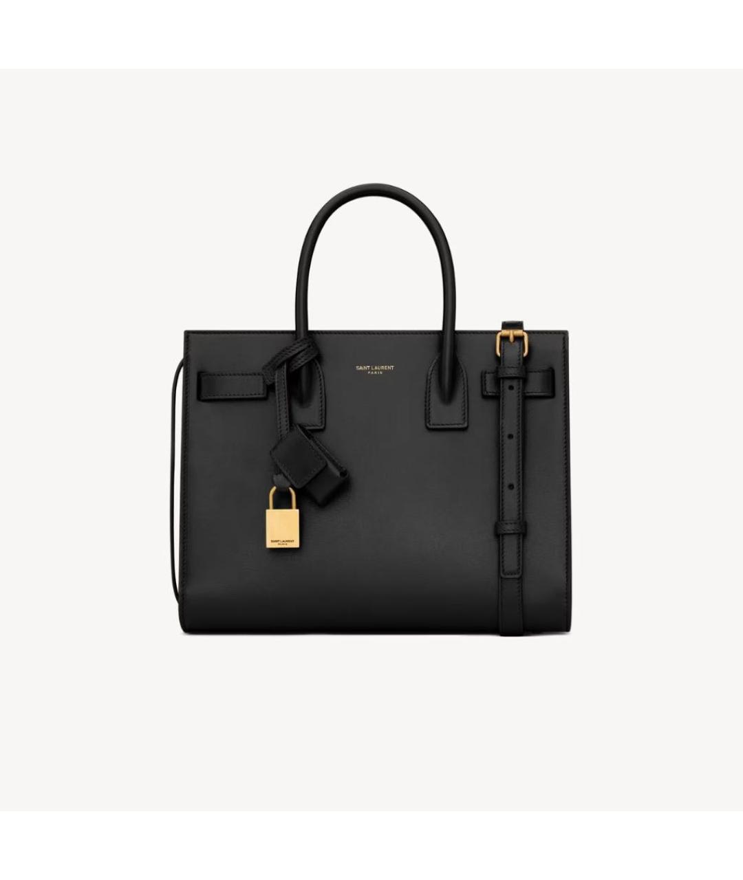 SAINT LAURENT Черная кожаная сумка тоут, фото 3