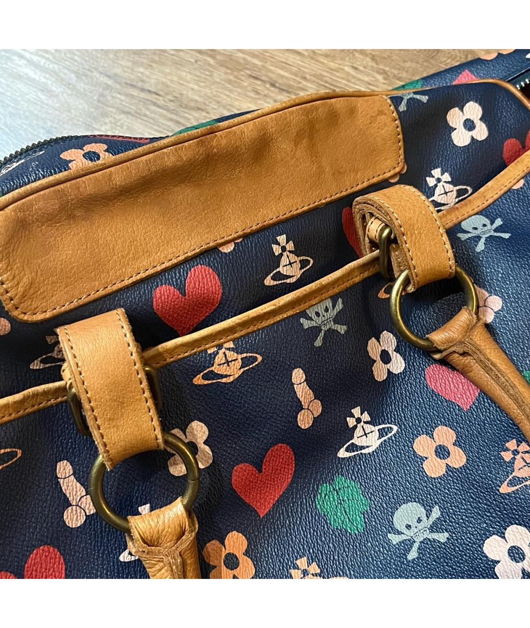 VIVIENNE WESTWOOD Темно-синяя кожаная сумка с короткими ручками, фото 7