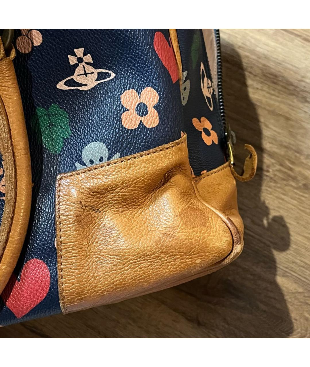 VIVIENNE WESTWOOD Темно-синяя кожаная сумка с короткими ручками, фото 6