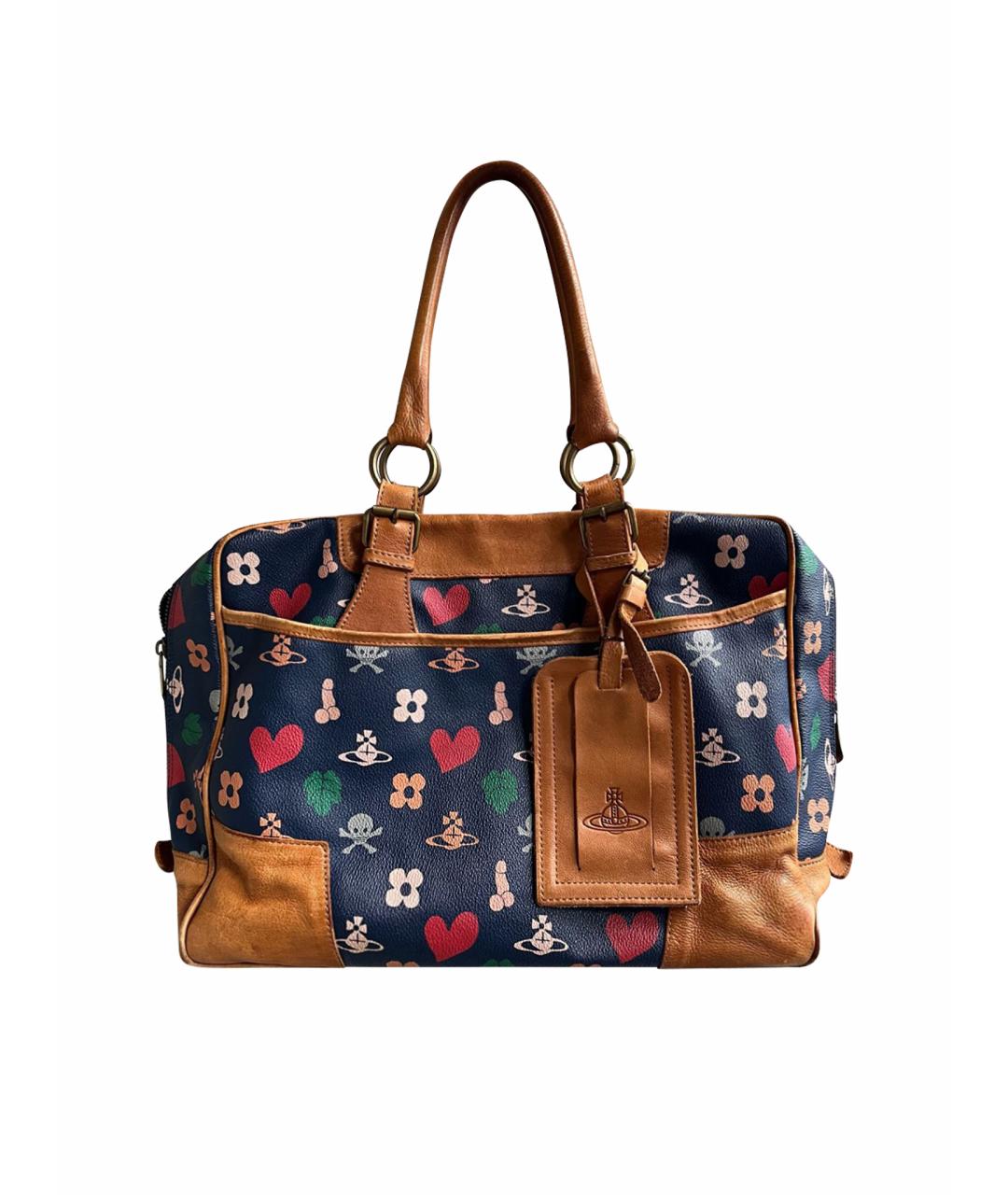 VIVIENNE WESTWOOD Темно-синяя кожаная сумка с короткими ручками, фото 1