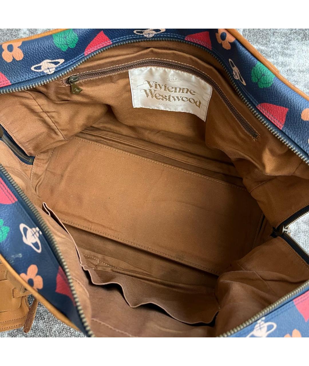 VIVIENNE WESTWOOD Темно-синяя кожаная сумка с короткими ручками, фото 4