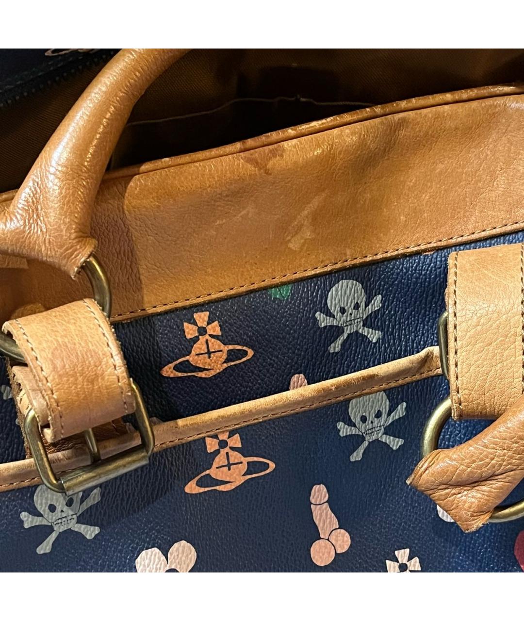 VIVIENNE WESTWOOD Темно-синяя кожаная сумка с короткими ручками, фото 5