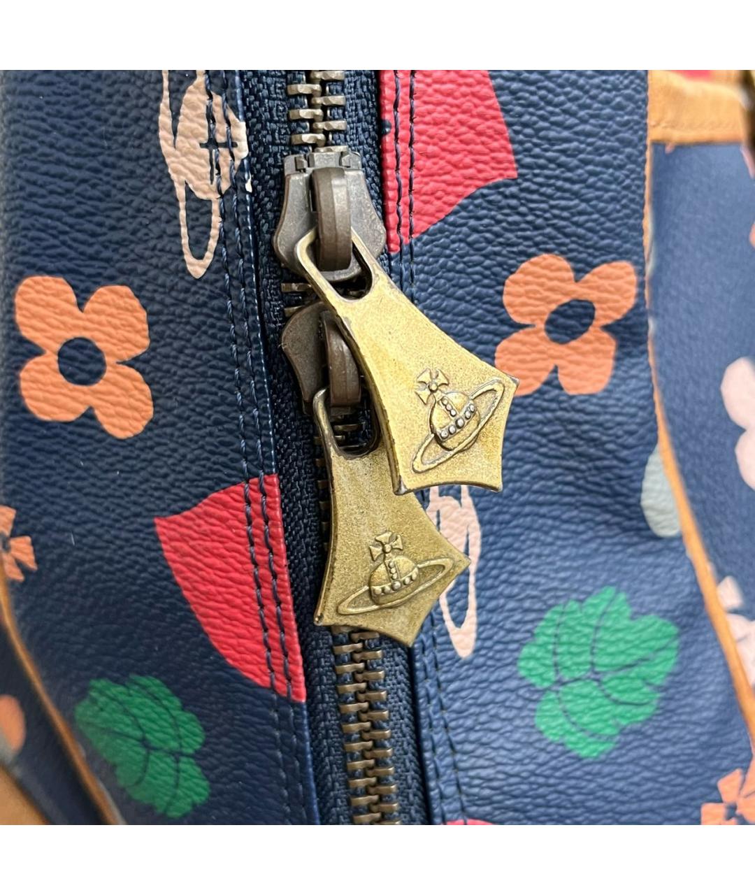 VIVIENNE WESTWOOD Темно-синяя кожаная сумка с короткими ручками, фото 8