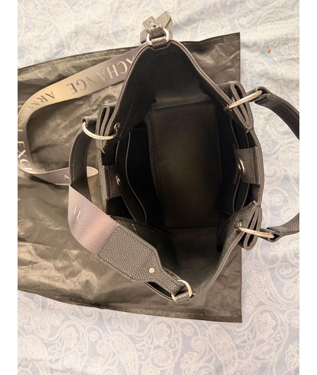 ARMANI EXCHANGE Черная кожаная сумка через плечо, фото 7