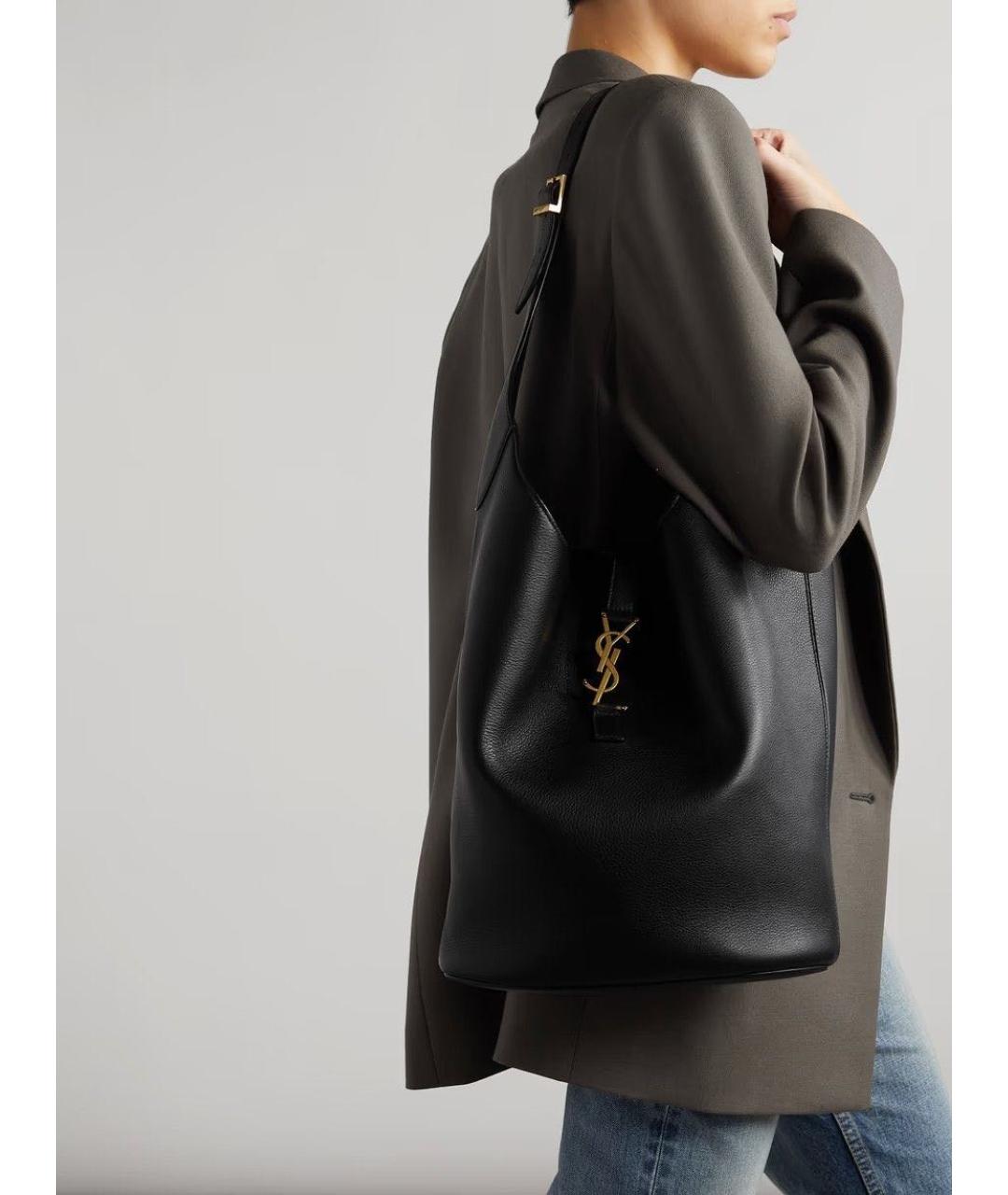 SAINT LAURENT Черная кожаная сумка тоут, фото 8