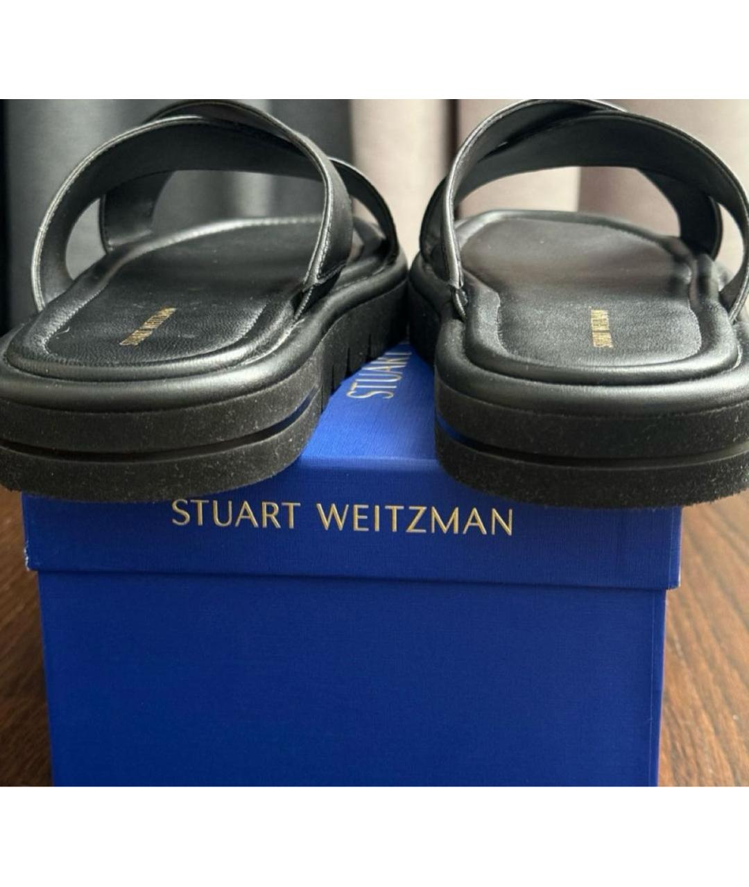 STUART WEITZMAN Черные кожаные шлепанцы, фото 4