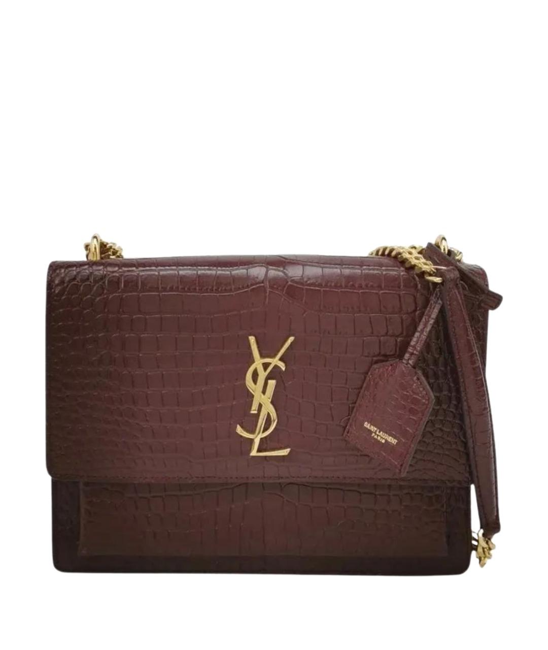 SAINT LAURENT Бордовая кожаная сумка через плечо, фото 1
