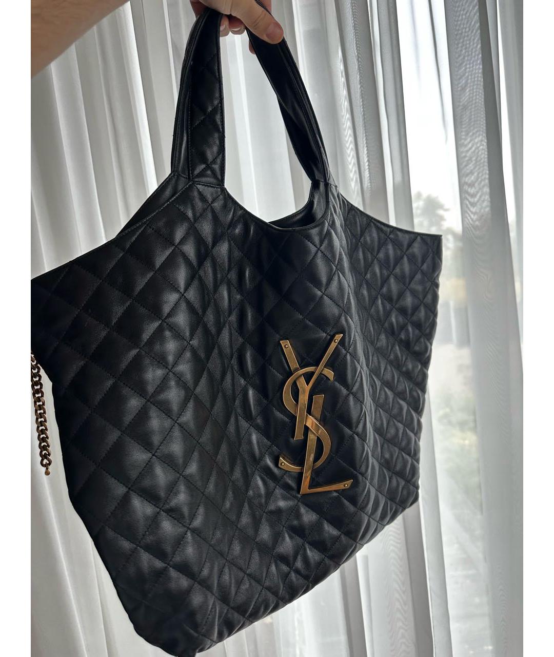 SAINT LAURENT Черная кожаная сумка тоут, фото 2