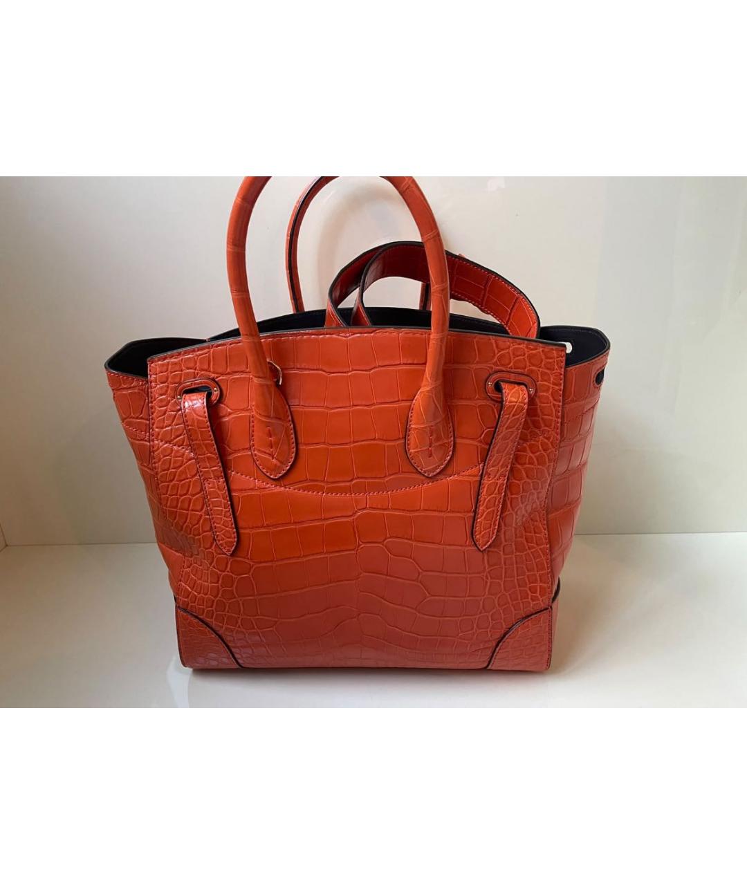 RALPH LAUREN Оранжевая сумка тоут из кожи аллигатора, фото 3