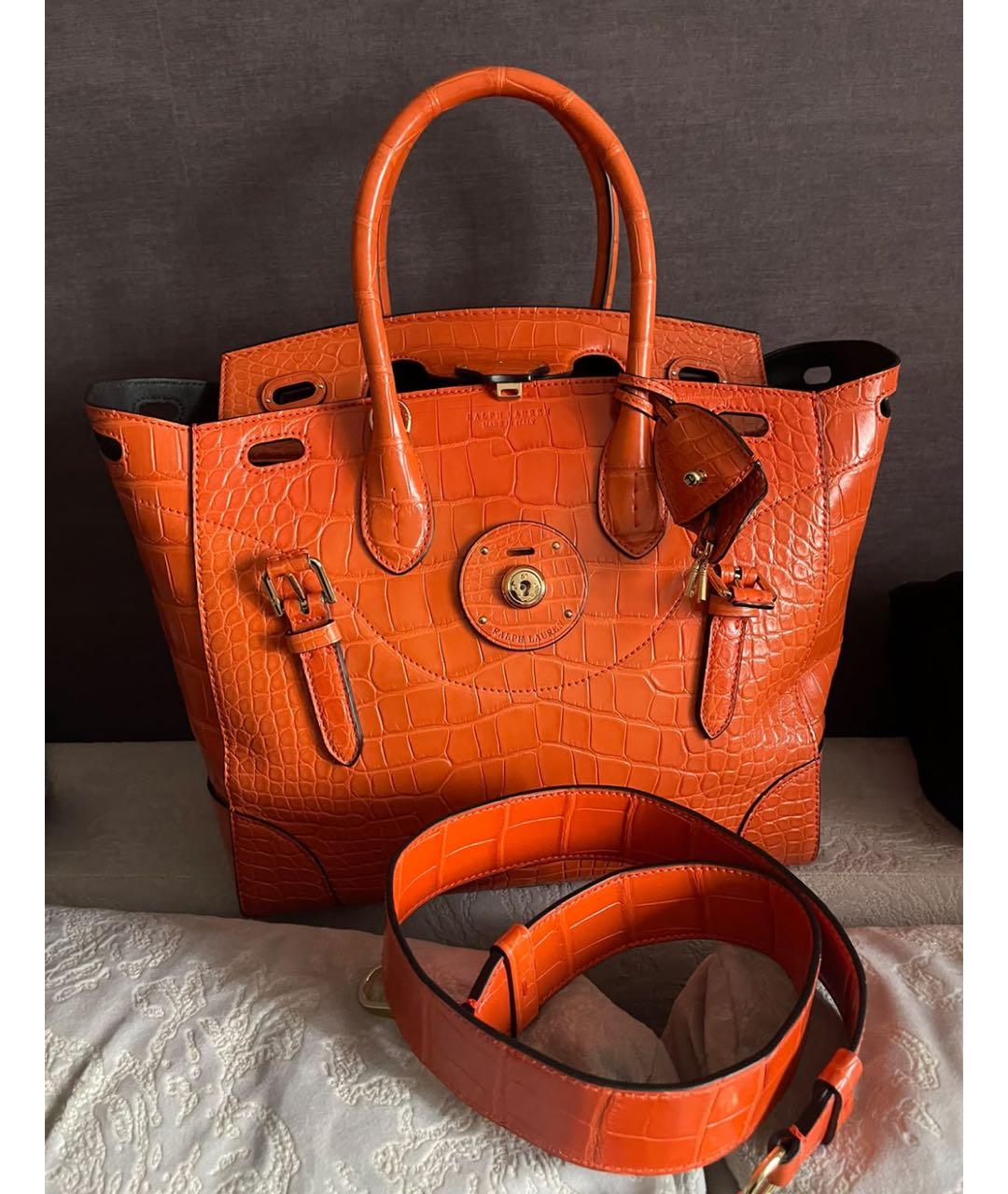 RALPH LAUREN Оранжевая сумка тоут из кожи аллигатора, фото 2