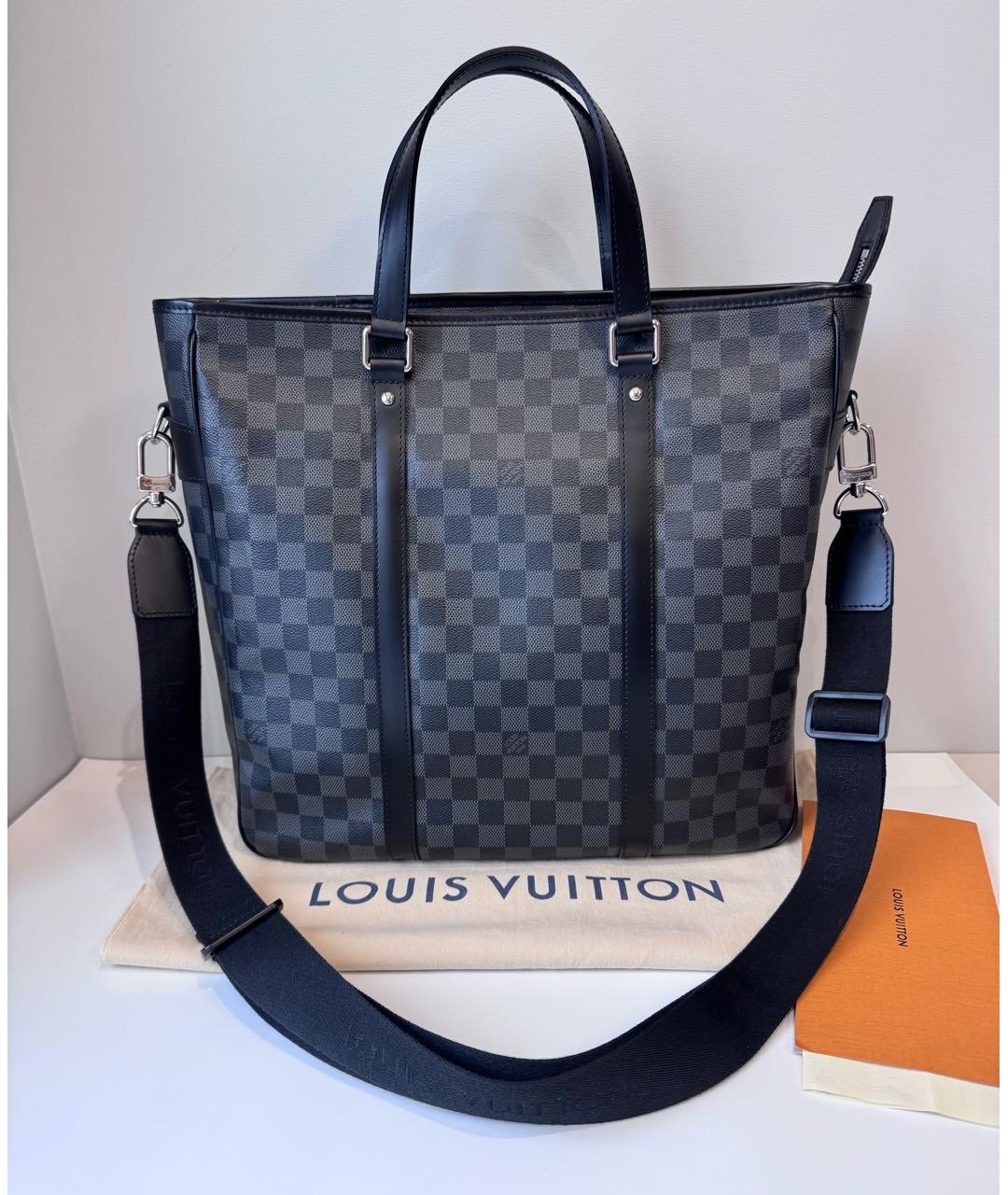 LOUIS VUITTON Черная сумка тоут из канвы, фото 9