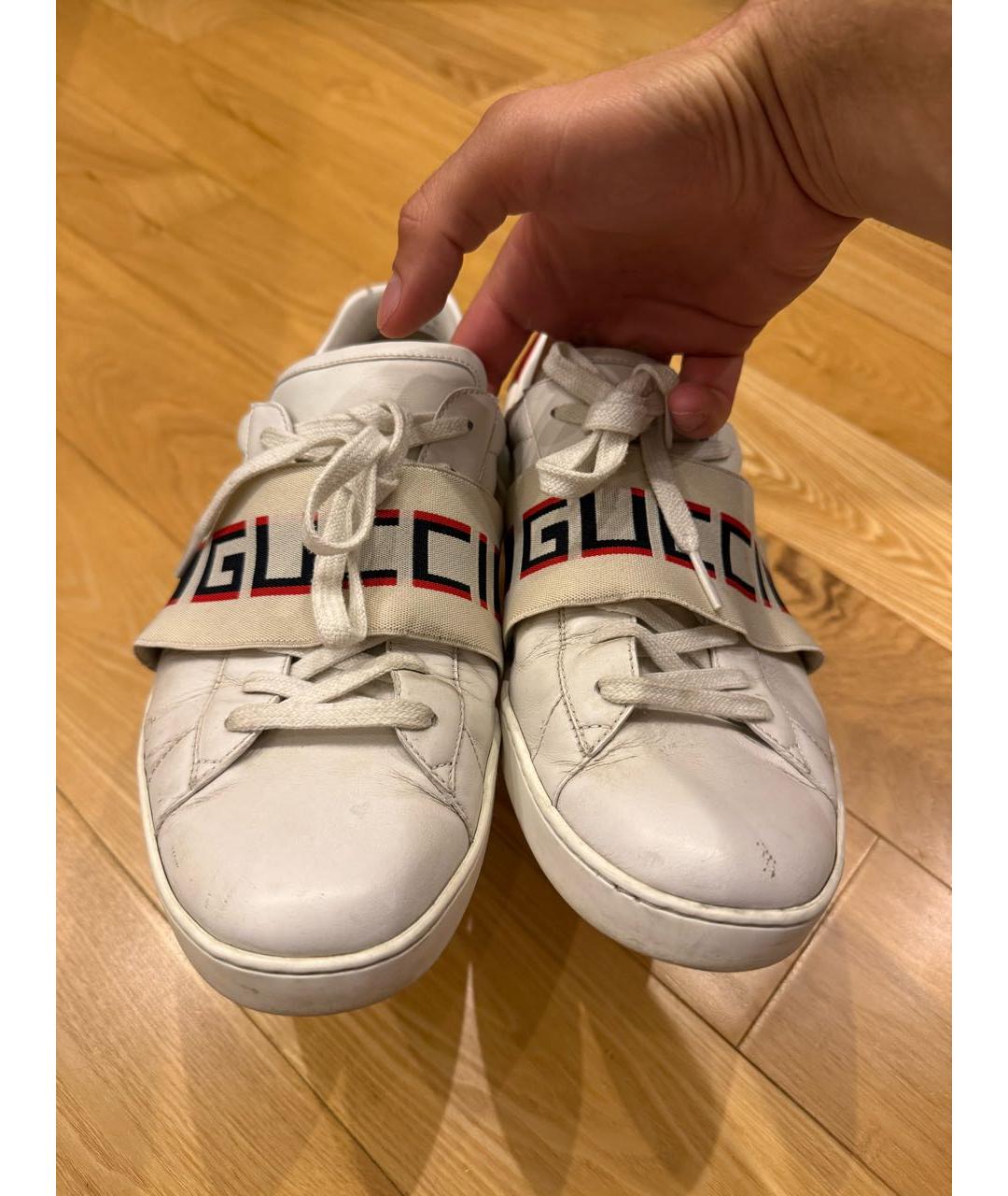GUCCI Белые кожаные низкие кроссовки / кеды, фото 3