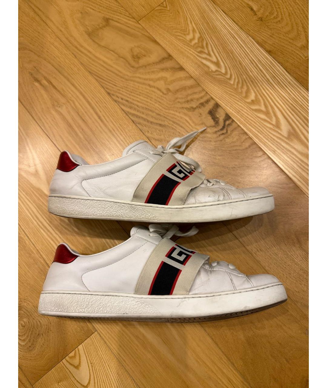 GUCCI Белые кожаные низкие кроссовки / кеды, фото 6