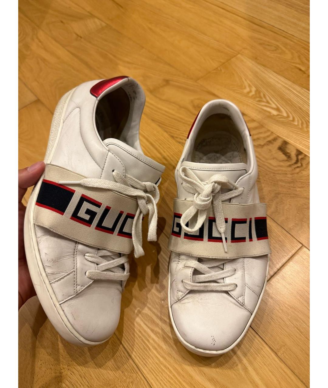 GUCCI Белые кожаные низкие кроссовки / кеды, фото 2