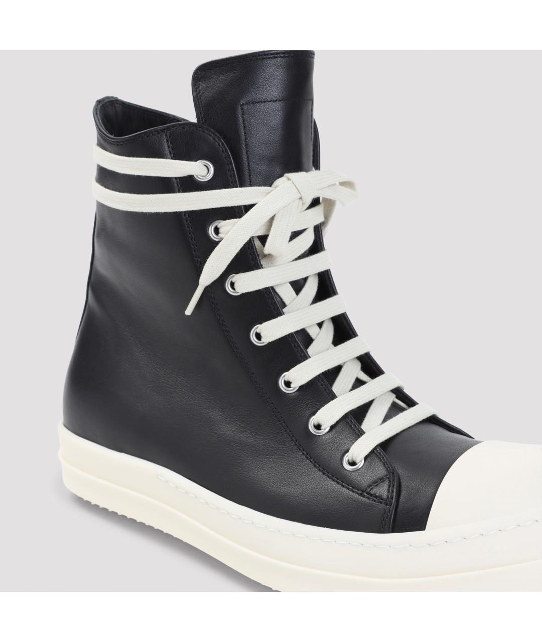 RICK OWENS Черные кожаные высокие кроссовки / кеды, фото 5