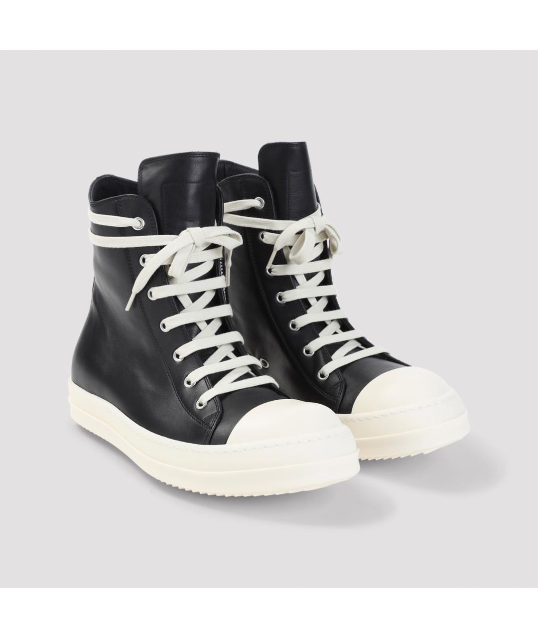 RICK OWENS Черные кожаные высокие кроссовки / кеды, фото 4